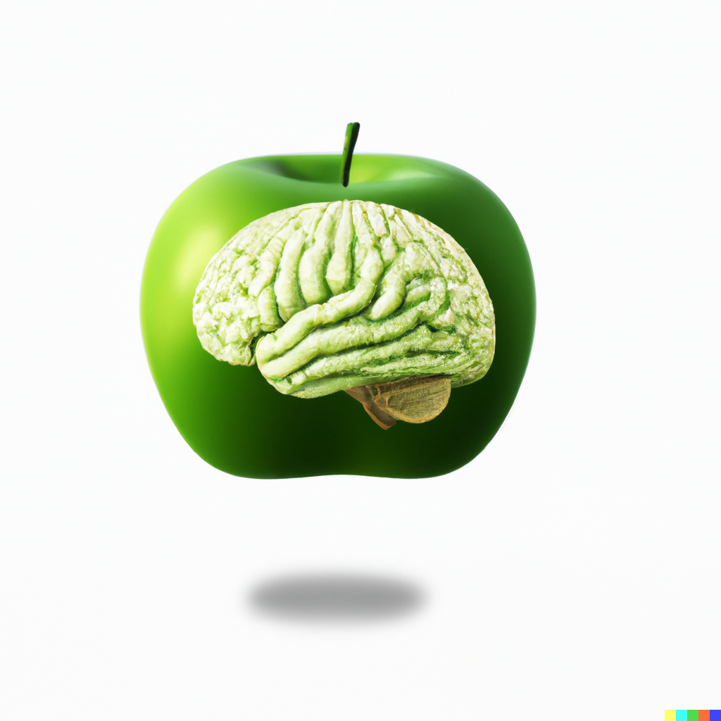 Brain inside green apple